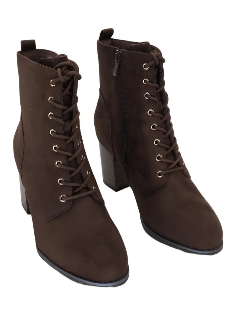 Journee Collection Baylor Block Heel Round Toe Lace Up Ankle Boot Brown Sz 9M